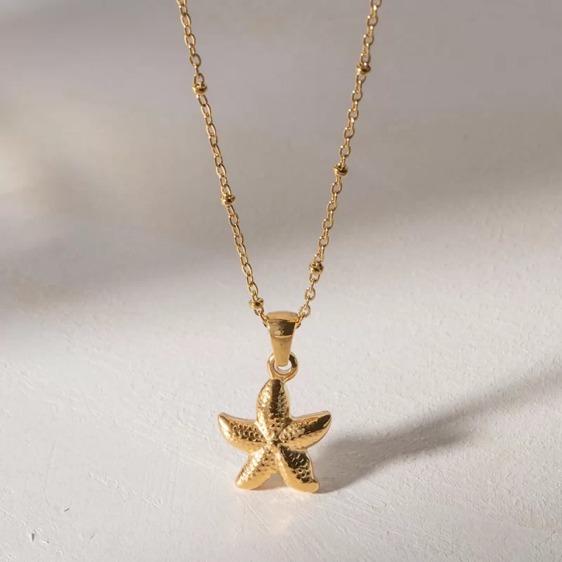J&D Jewelry Ocean Series 18K Gold Plated Stainless Steel Starfish Chunky Pendant Necklace for Girls