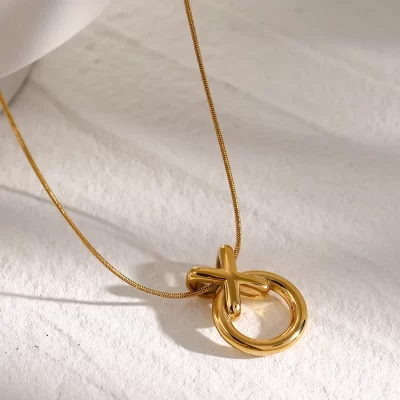 J&D Jewelry Fashion Necklace Two Tone Plated Snake Chain Necklace Stainless Steel Donuts Pendent Necklace