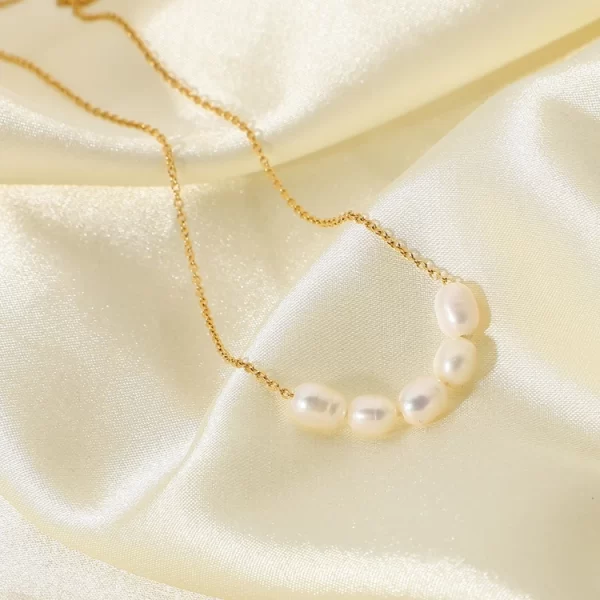 Dainty 18K Gold Plated Stainless Steel Clavicle Chain Natural Freshwater Pearl Choker for Gift - Image 4