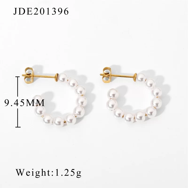 Pearl Beaded Jewelry CC Circle Stud Earrings Ins Geometric Stainless Steel 18K Gold Pearl Hoop Earrings - Image 6
