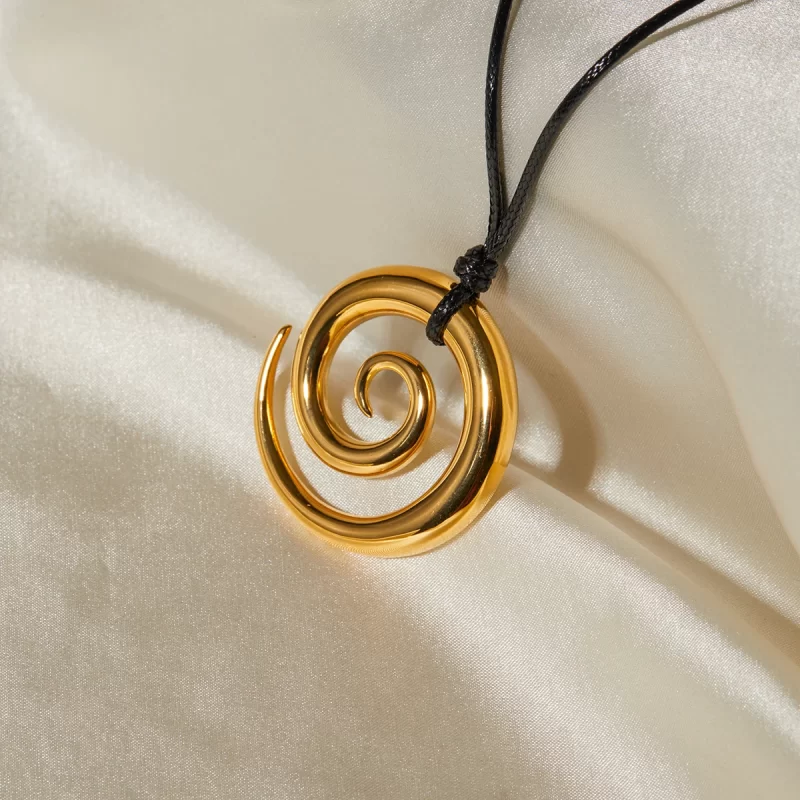 J&D Handmade Gold Necklace for Women Jewelry Stainless Steel Waxed Cord Spiral Circle Pendant Necklaces