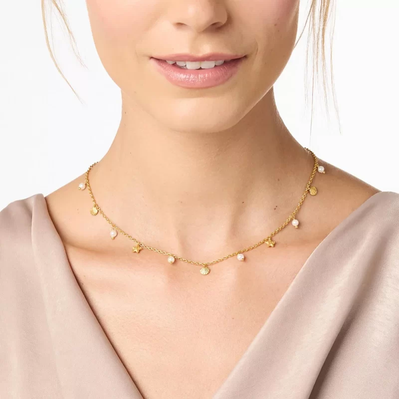 J&D Women Party Jewelry Stainless Steel 18K Gold Plated Necklaces Four Layer Rhinestone Chain Necklaces - Image 2