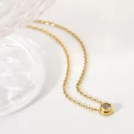 18K Gold Plated Stainless Steel Round Zircon Pendant Necklace For Women Minimalist Classic Choker Necklace