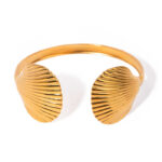 Summer Series Jewelry Stainless Steel 18K Gold Rings Adjustable Big Scallop Simple Open Rings