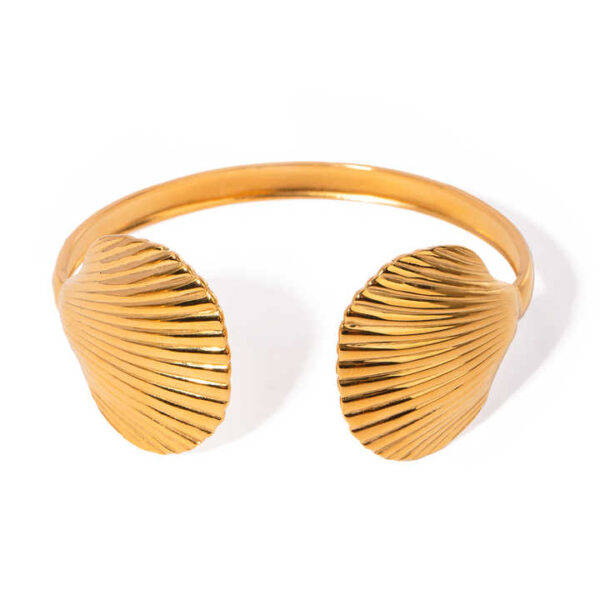 Summer Series Jewelry Stainless Steel 18K Gold Rings Adjustable Big Scallop Simple Open Rings