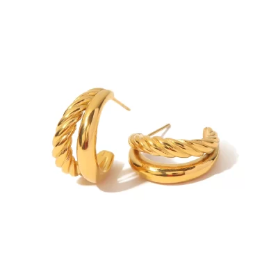 18K Gold Plated Stainless Steel Jewelry Gift Geometric Silver Color Square C Earrings for Women