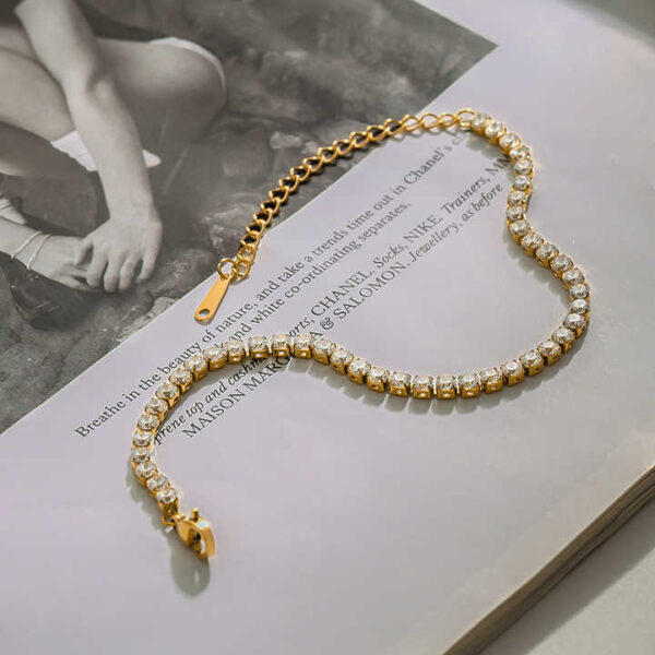 Luxury Stylish 18K Gold Stainless Steel Tennis Chain 3MM Zircon Chain Sports Tennis Chain Bracelet - Image 5