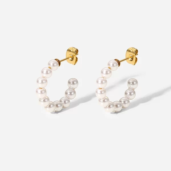 Pearl Beaded Jewelry CC Circle Stud Earrings Ins Geometric Stainless Steel 18K Gold Pearl Hoop Earrings