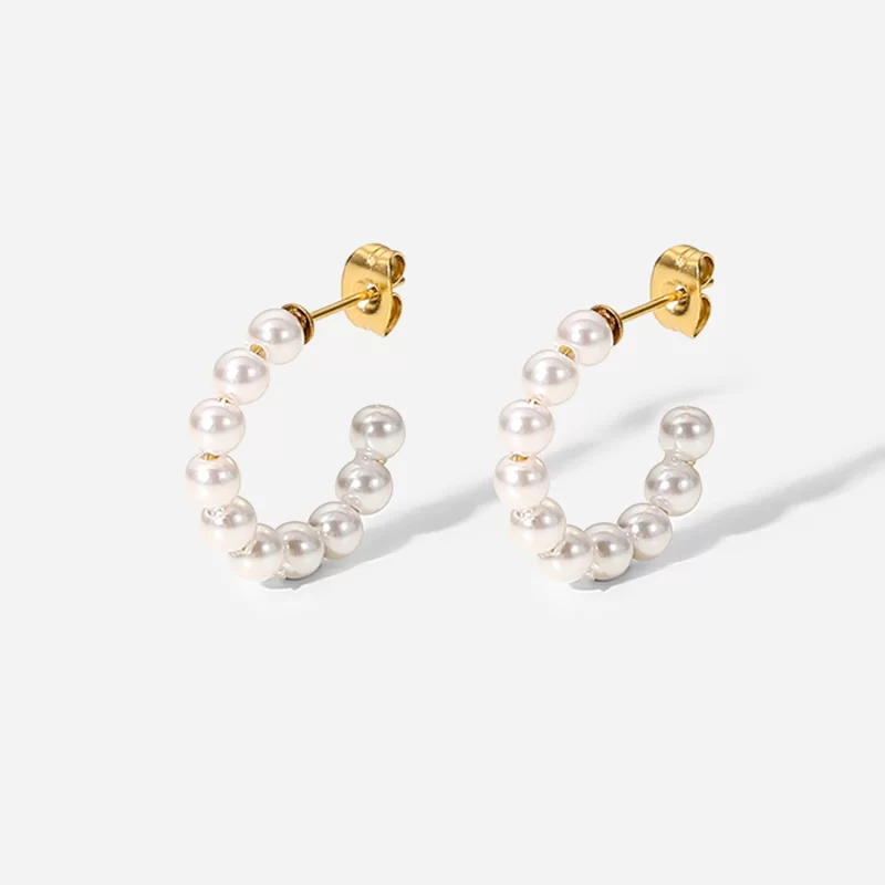 Pearl Beaded Jewelry CC Circle Stud Earrings Ins Geometric Stainless Steel 18K Gold Pearl Hoop Earrings