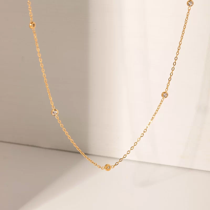 J&D Jewelry Dainty 18K PVD Gold Plated Stainless Steel Round Cubic Zirconia Chain Necklace for Women - Image 4