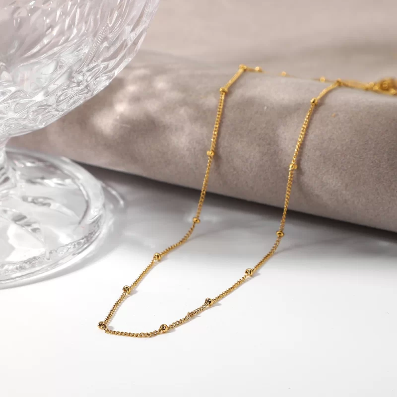 Dainty 18K Gold Plated Stainless Steel Thin Bead Chain Chokers Necklace Minimalist for Women - Image 4