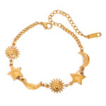 Women's Fashionable Star and Sun Shaped Chain Link Bracelet Soft Material Embossing Enamel Jewelry Charm