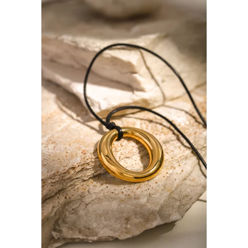 J&D Hollow Round Pendant Necklace 18K Gold Silver Plated Stainless Steel Black Rope Drop Necklace for Women - Image 5