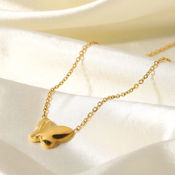 Tarnish Free Shell Butterfly Pendant Necklace For Women 18k Gold Plated Stainless Steel Choker Necklace - Image 5
