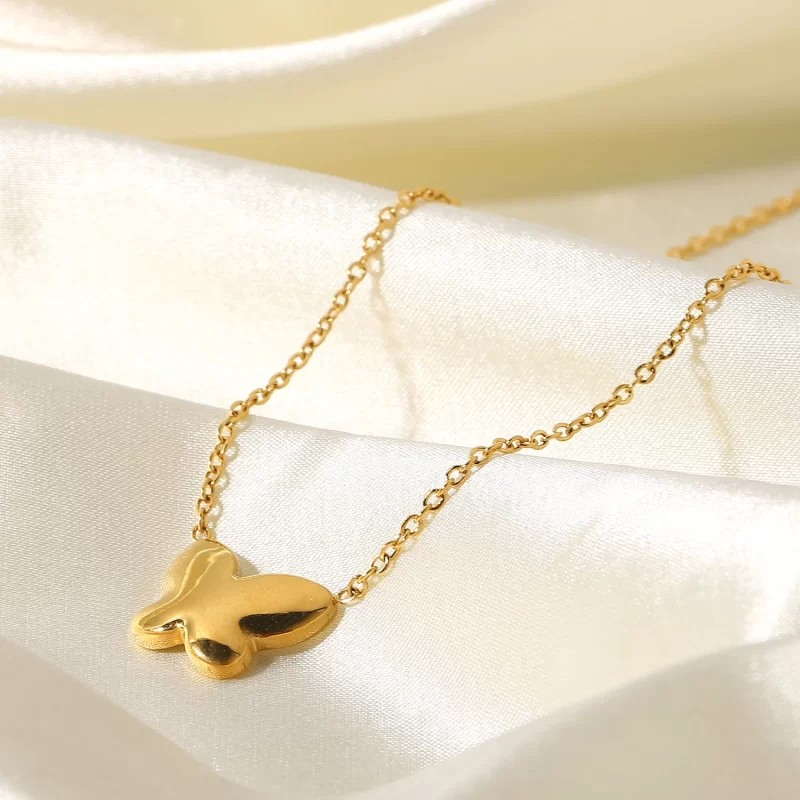 Tarnish Free Shell Butterfly Pendant Necklace For Women 18k Gold Plated Stainless Steel Choker Necklace - Image 5