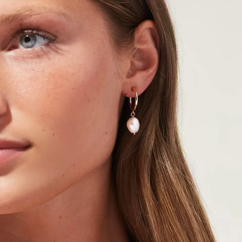 New Trend Geometric Stainless Steel CC Shape Pearl Hoop Earrings Geometric 18K Gold Plated Pearl Hoop Earring for Women - Image 3