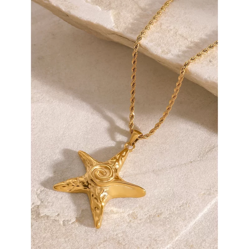 J&D Fashion Jewelry Trendy 18K Gold Stainless Steel Gold Star Charm Thread Twist Necklace - Image 4