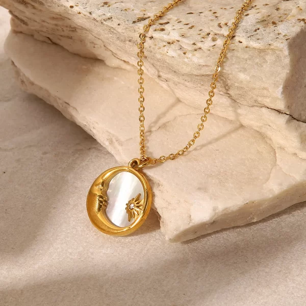 Popular Natural White Shell Chain Necklace Waterproof Stainless Steel Gold Plated Jewelry Moon Pendant Necklace - Image 5