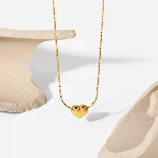 New Arrival 18K PVD Gold Plated Heart Pendant Choker Jewelry Party Stainless Steel Simple Smooth Heart Necklace for Girls - Image 4