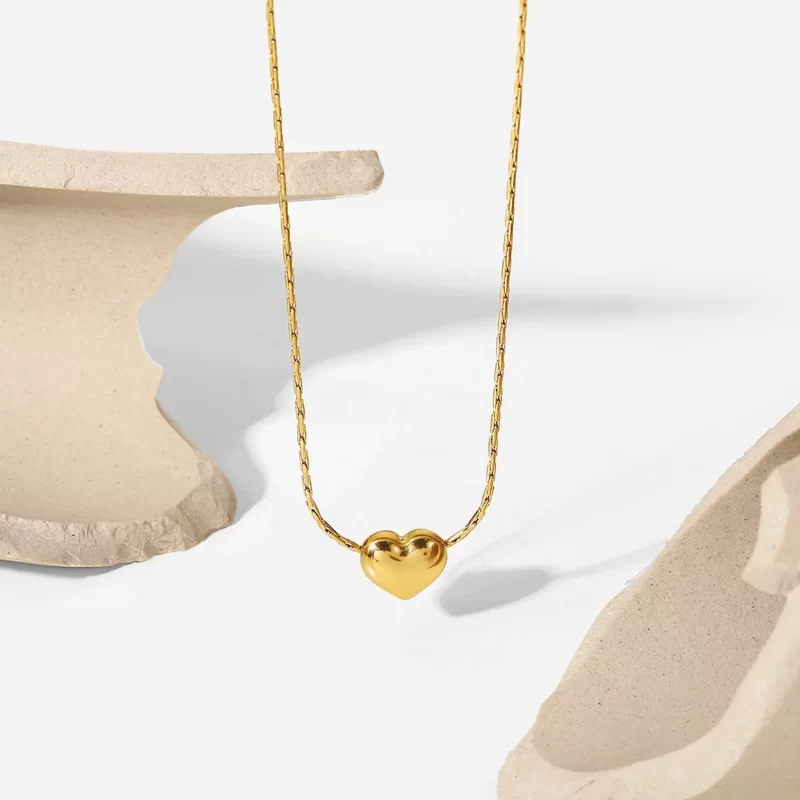 New Arrival 18K PVD Gold Plated Heart Pendant Choker Jewelry Party Stainless Steel Simple Smooth Heart Necklace for Girls - Image 4