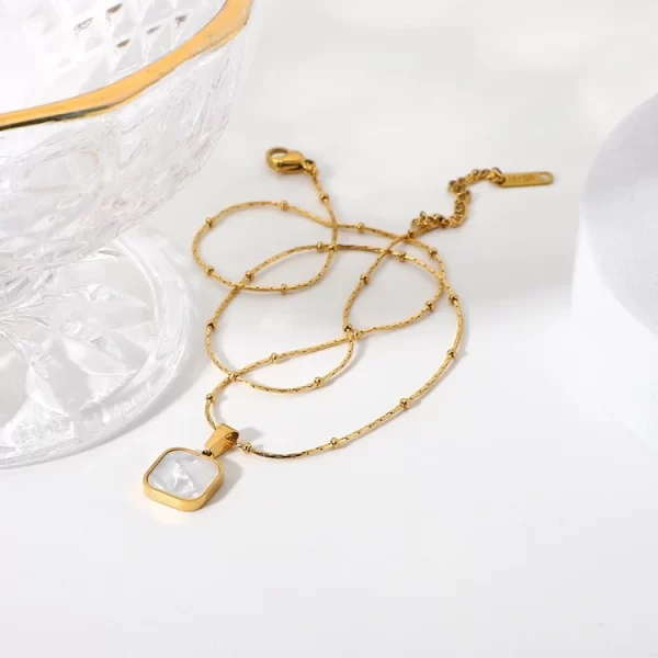 Minimalism Square Natrual Shell Pendant Necklace New Design 18K Gold Clavicle Chain Stainless Steel Jewelry Necklace for Women - Image 5