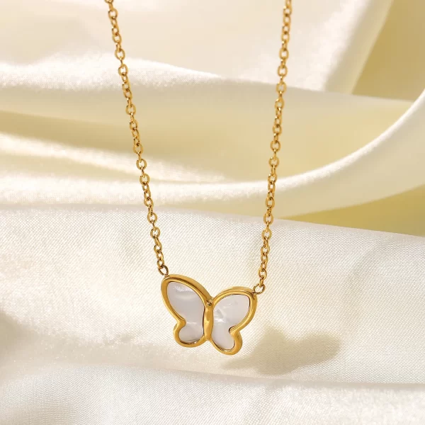 Tarnish Free Shell Butterfly Pendant Necklace For Women 18k Gold Plated Stainless Steel Choker Necklace - Image 3