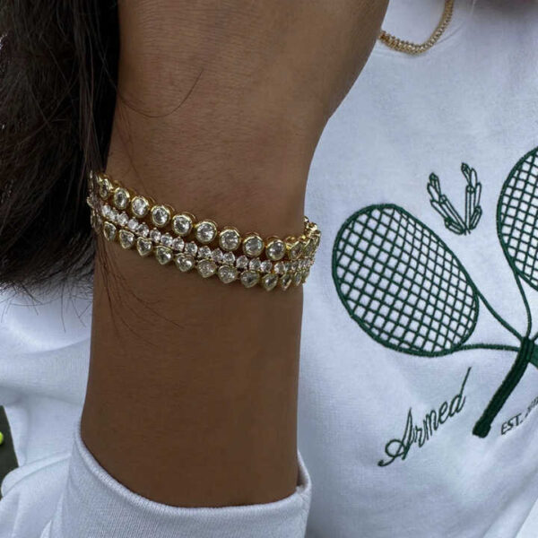 18K Gold Women's Tennis Bracelet Vintage Stainless Steel Zircon Fashion Jewelry for Anniversaries Bustling Simple Style - Image 3