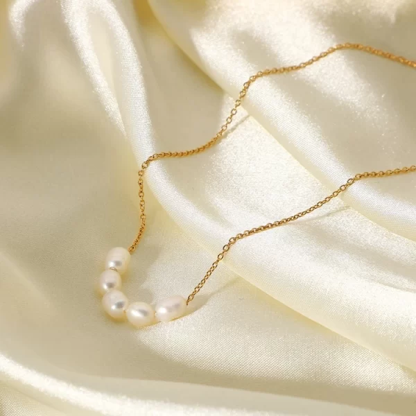 Dainty 18K Gold Plated Stainless Steel Clavicle Chain Natural Freshwater Pearl Choker for Gift - Image 5