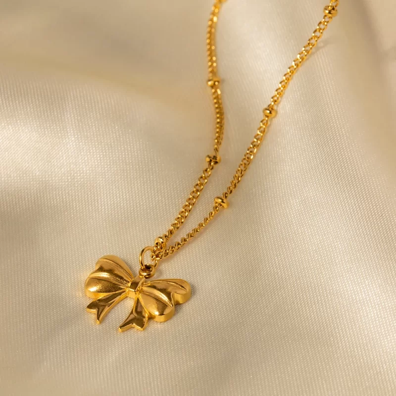 New Arrival 18K Gold Plated Charm Necklace Stainless Steel Bow Pendant Necklace for Girls - Image 5