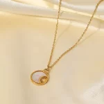 Dropshipping Stainless Steel White Moon Necklace 18K Gold Plated Round Shell Pendant Necklace