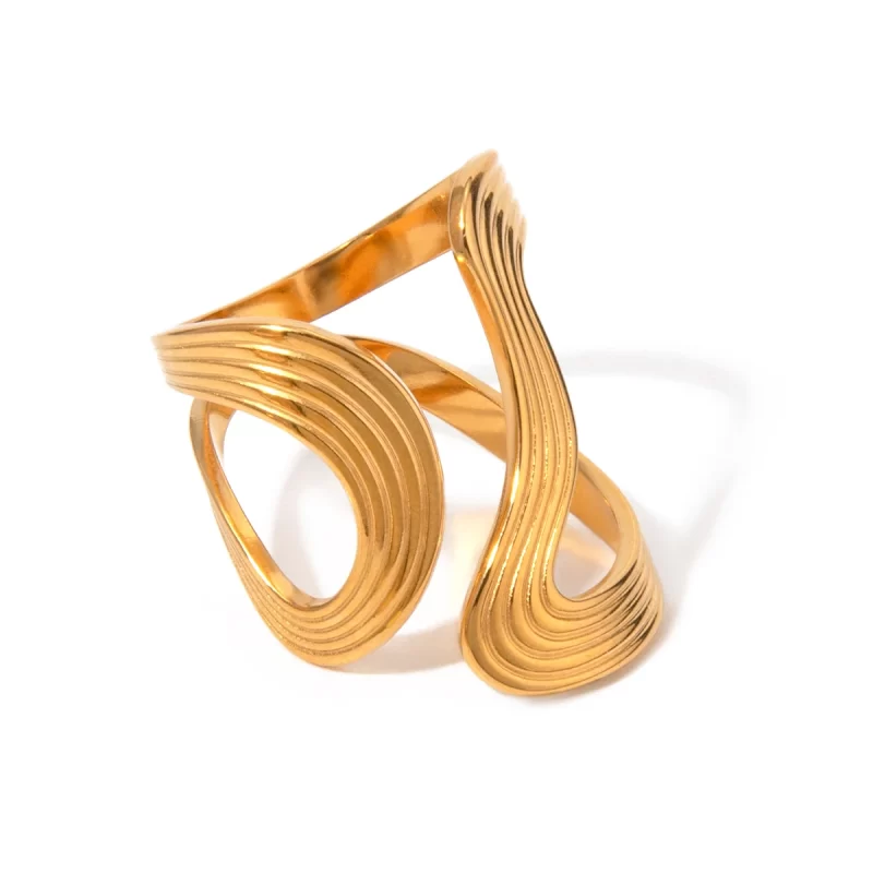 18k Gold Stainless Steel Polished Line Abstract Open Ring Modern Jewelry