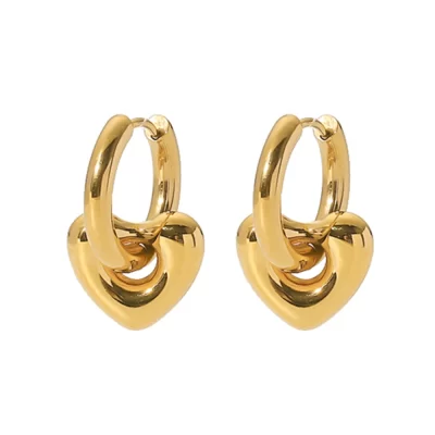Removable Hollow Heart Ring Pendant Earrings Stainless Steel 14K Gold Pvd Plated Hoop Earrings