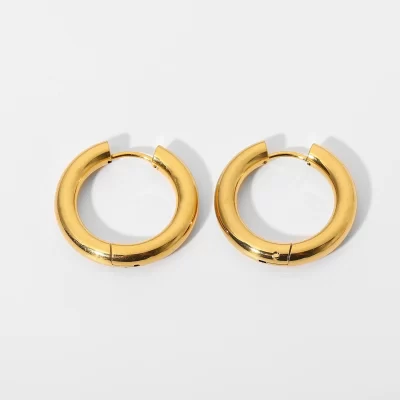 New Arrival 18K Gold Double Layer Plated Stainless Steel Solid Hoop Earrings for Woman Jewelry
