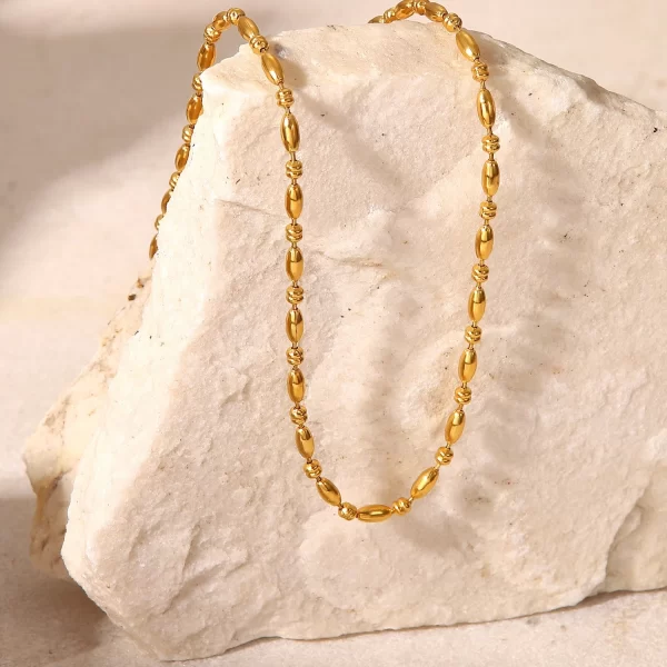Geometric Round Bead Chain Choker Wedding Stainless Steel Oval Round Bead Chain Necklace - Image 2