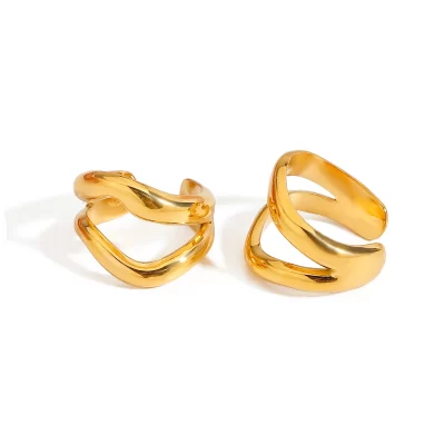 18K Gold Stainless Steel J&D 18K Gold Stainless Steel 2 Lines Smooth High Polished Minimalist Ear Cuff