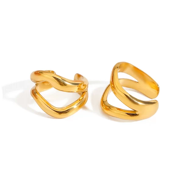 18K Gold Stainless Steel J&D 18K Gold Stainless Steel 2 Lines Smooth High Polished Minimalist Ear Cuff