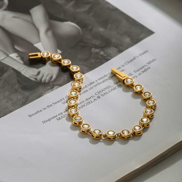 18K Gold Women's Tennis Bracelet Vintage Stainless Steel Zircon Fashion Jewelry for Anniversaries Bustling Simple Style - Image 4