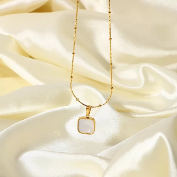 Minimalism Square Natrual Shell Pendant Necklace New Design 18K Gold Clavicle Chain Stainless Steel Jewelry Necklace for Women - Image 3
