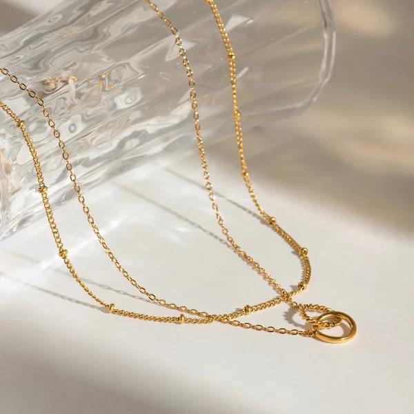 Youthway Stainless Steel Double Layers Necklace For Women 2024 18K Gold Plated Texture Waterproof Thin Chain Jewelry New Gift - Image 4