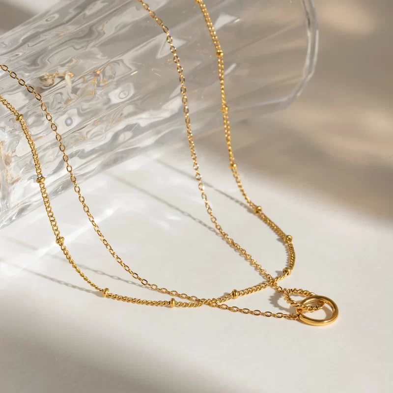 Youthway Stainless Steel Double Layers Necklace For Women 2024 18K Gold Plated Texture Waterproof Thin Chain Jewelry New Gift - Image 4