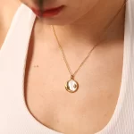 Popular Natural White Shell Chain Necklace Waterproof Stainless Steel Gold Plated Jewelry Moon Pendant Necklace