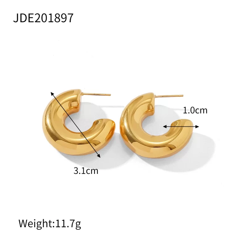 18K Gold Plated Stainless Steel Jewelry Gift Geometric Silver Color Square C Earrings for Women - Image 6
