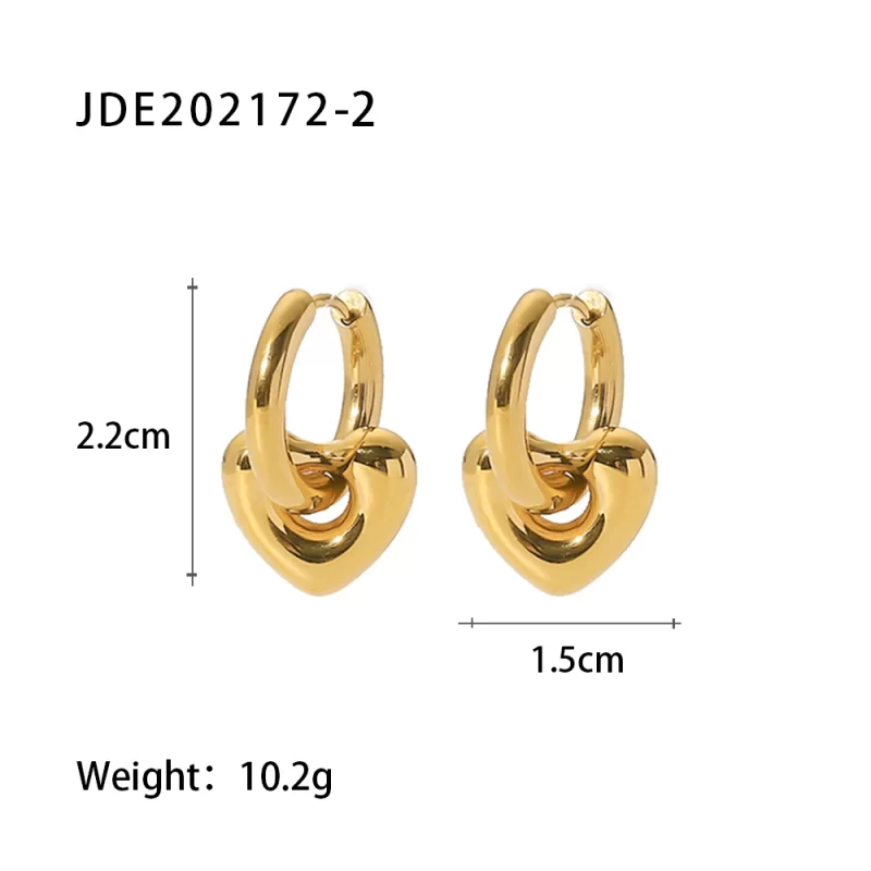 Removable Hollow Heart Ring Pendant Earrings Stainless Steel 14K Gold Pvd Plated Hoop Earrings - Image 4