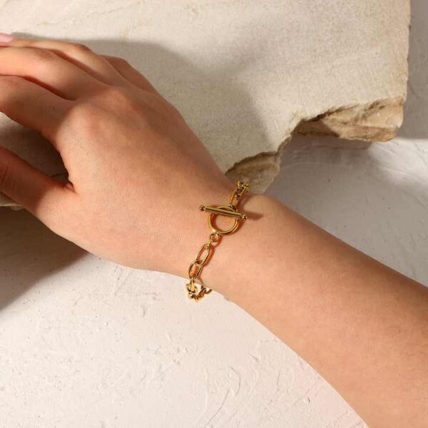 Gold Plated Simple Classic Gold Link Chain Paperclip Ot Toggle Stainless Steel Oval Bracelet - Image 2