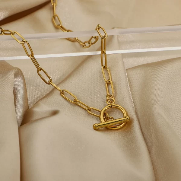 Casual Sporty Rectangle Link Chain Choker Necklace for Women Gold Plated Stainless Steel OT Botton Necklace - Image 5