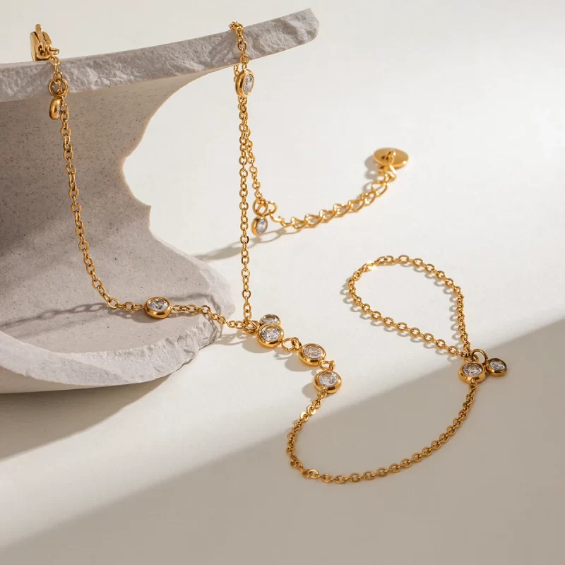 18K Gold Stainless Steel Pearl Finger Chain Minimalist Hand Harness Everyday Layered Arm Art - Image 5