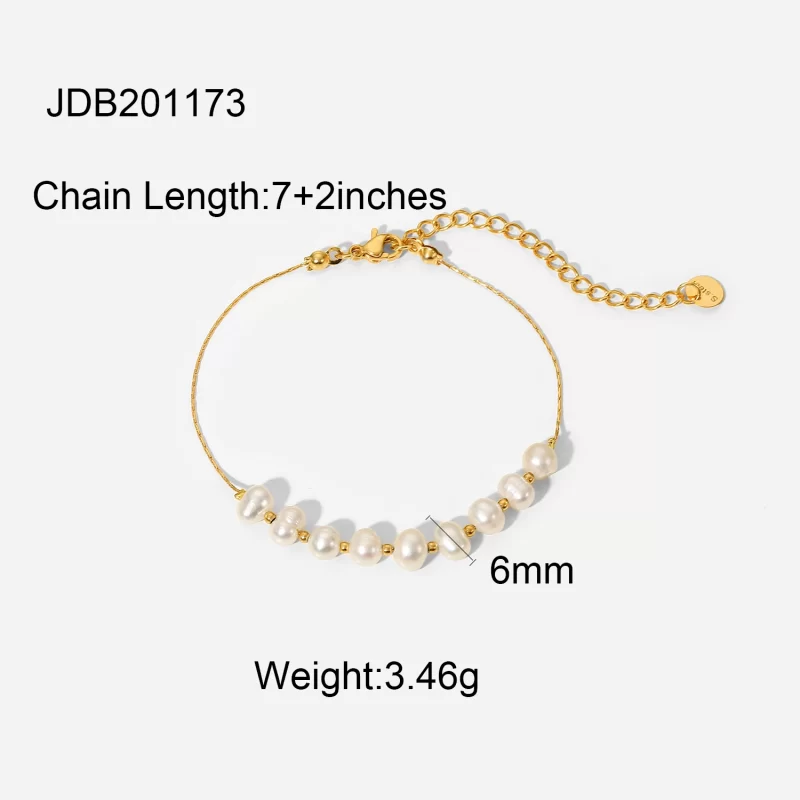Natural Freshwater Pearl Stainless Steel Bracelet Bangles Jewelry Women Gift Dainty PVD 18k Gold Chain Bracelet - Image 6