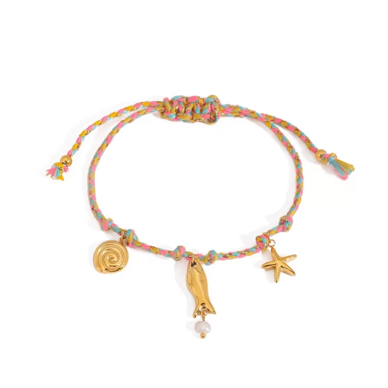 Bohemia Holiday Stainless Steel Shell Natural Stone Pendant Colorful Rope Necklace Bracelet Summer Styles Charm Jewelry