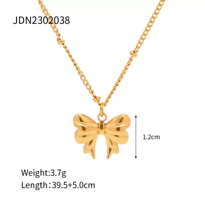 New Arrival 18K Gold Plated Charm Necklace Stainless Steel Bow Pendant Necklace for Girls - Image 6
