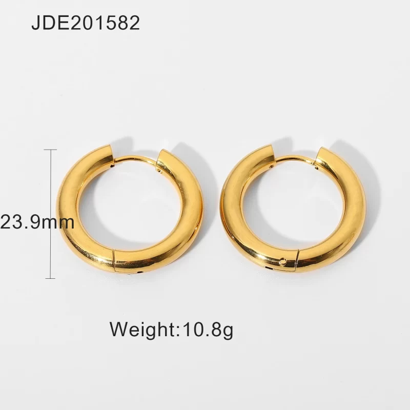 New Arrival 18K Gold Double Layer Plated Stainless Steel Solid Hoop Earrings for Woman Jewelry - Image 4